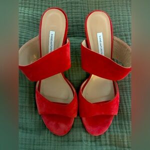 Diane Von Furstenberg Red Suede Double-Band Mules